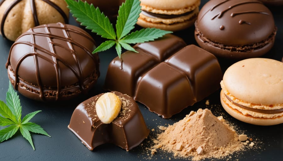 A selection of European treats including CBD chocolate and macaroons