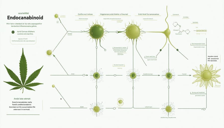 Diagram of the human endocannabinoid system with CB1 and CB2 receptors highlighted